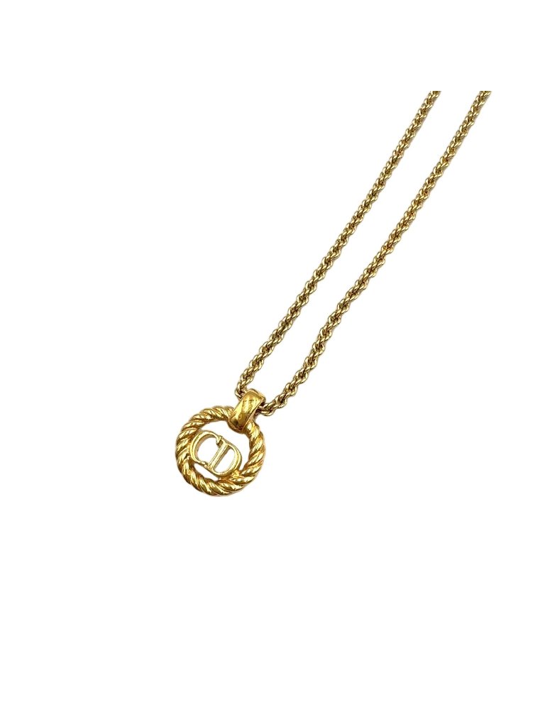 Dior Cd Logo Round Gold Plated Necklace